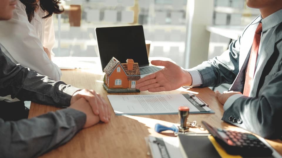 Lawyer consulting giving legal advice to customer about housing